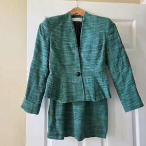 Vintage 80s green 2-piece blazer and skirt set Michelle Stuart Size 2 Petite